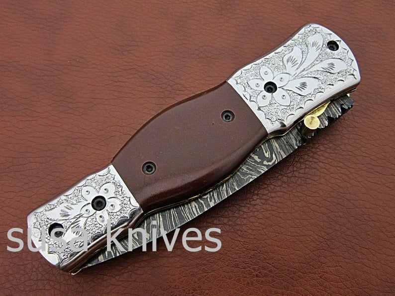 Beautiful Newly Design Custom Hand Made Damascus Steel Hunting Pocket Knife - SUSA KNIVES