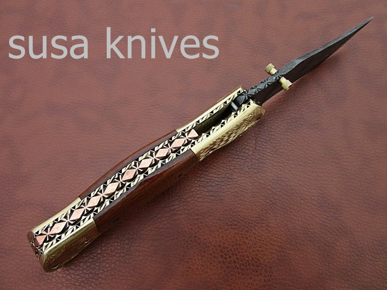 Beautiful Newly Design Custom Hand Made Damascus Steel Hunting Pocket Knife - SUSA KNIVES