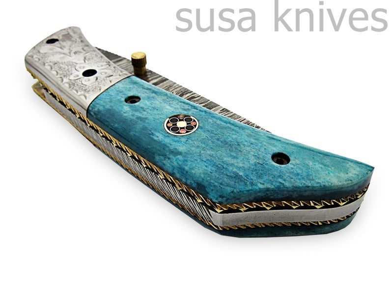 Amazing Hand Made Damascus Steel Hunting Pocket Knife/Folding Knife With Liner Lock/Christmas Gift/Anniversary Gift - SUSA KNIVES