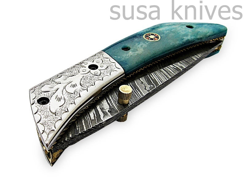 Amazing Hand Made Damascus Steel Hunting Pocket Knife/Folding Knife With Liner Lock/Christmas Gift/Anniversary Gift - SUSA KNIVES