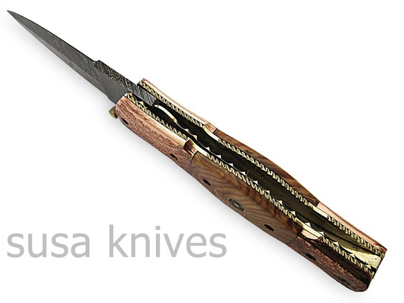 Beautiful Newly Design Custom Hand Made Damascus Steel Hunting Pocket Knife - SUSA KNIVES