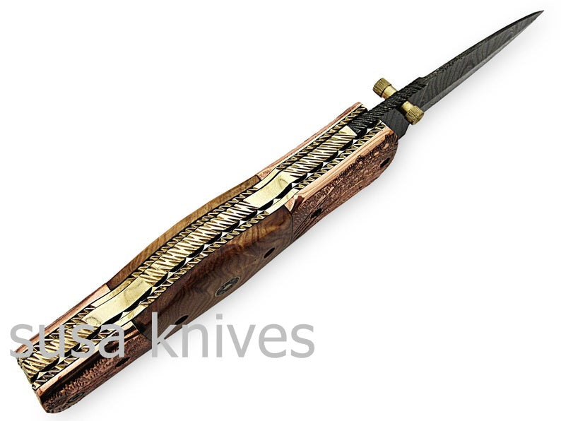 Beautiful Newly Design Custom Hand Made Damascus Steel Hunting Pocket Knife - SUSA KNIVES