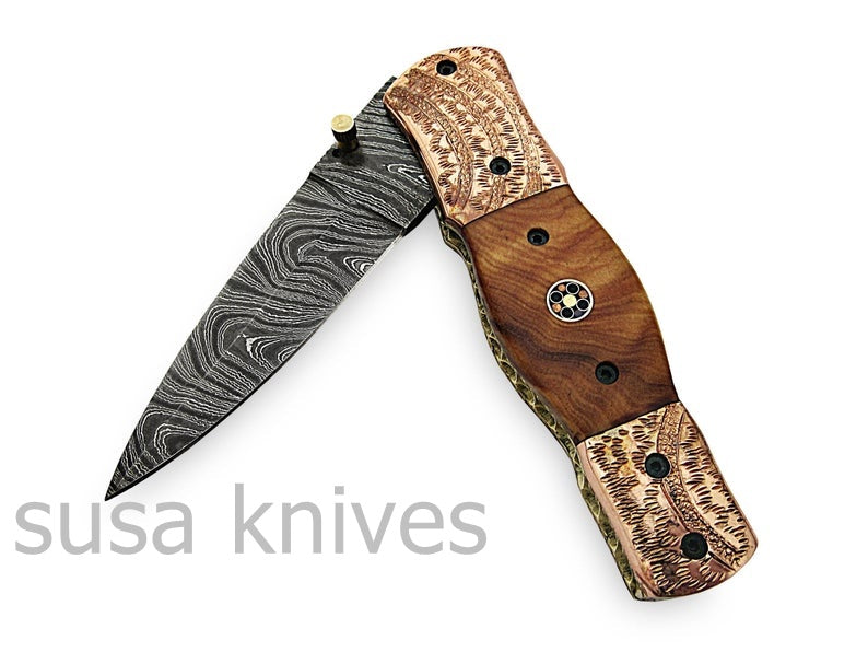 Beautiful Newly Design Custom Hand Made Damascus Steel Hunting Pocket Knife - SUSA KNIVES