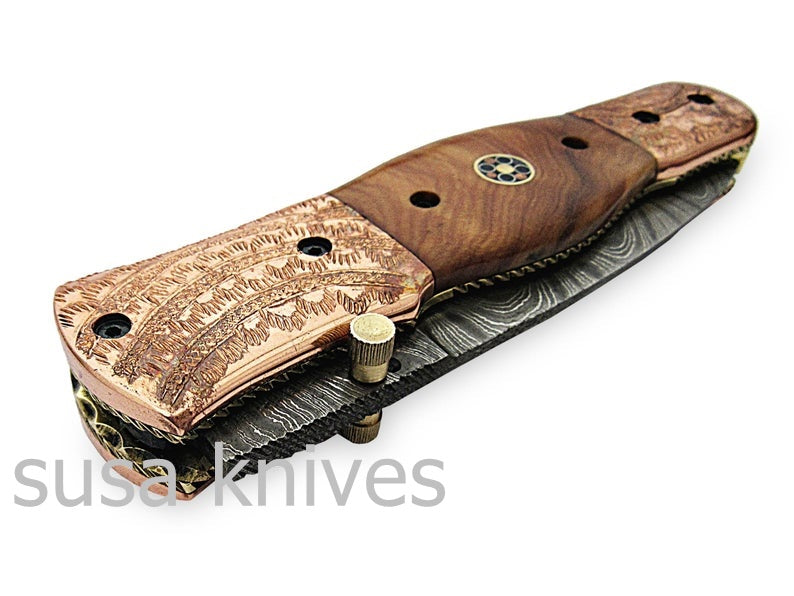 Beautiful Newly Design Custom Hand Made Damascus Steel Hunting Pocket Knife - SUSA KNIVES