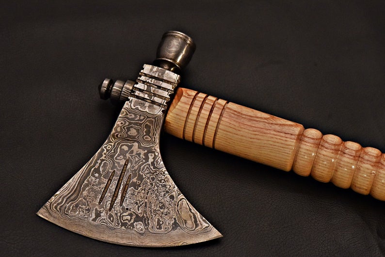 Handmade Damascus Steel Tomahawk / SK Axe with Oil Wood Handle - SUSA KNIVES