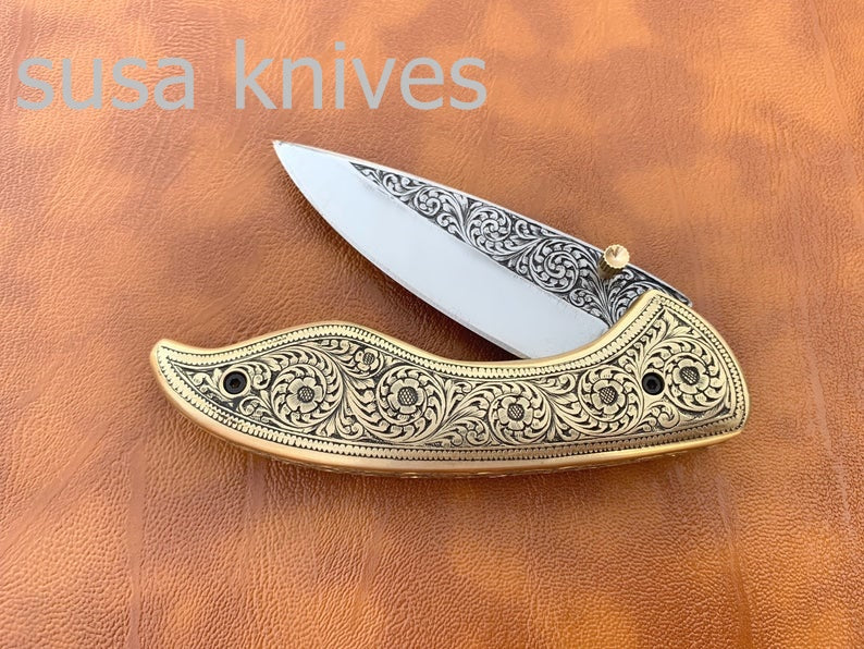 Beautiful Newly Design Hand Made D2 Steel Hunting Engrave Pocket Knife/Folding knife With Liner Lock/valentine Gift/Gift for him - SUSA KNIVES
