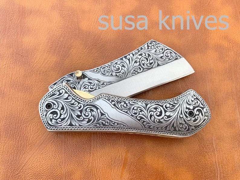 Great Gift Beautiful Newly Design Hand Made D2 Steel Hunting Engrave Pocket Knife/Folding knife With Liner Lock/valentine Gift/Gift for him - SUSA KNIVES