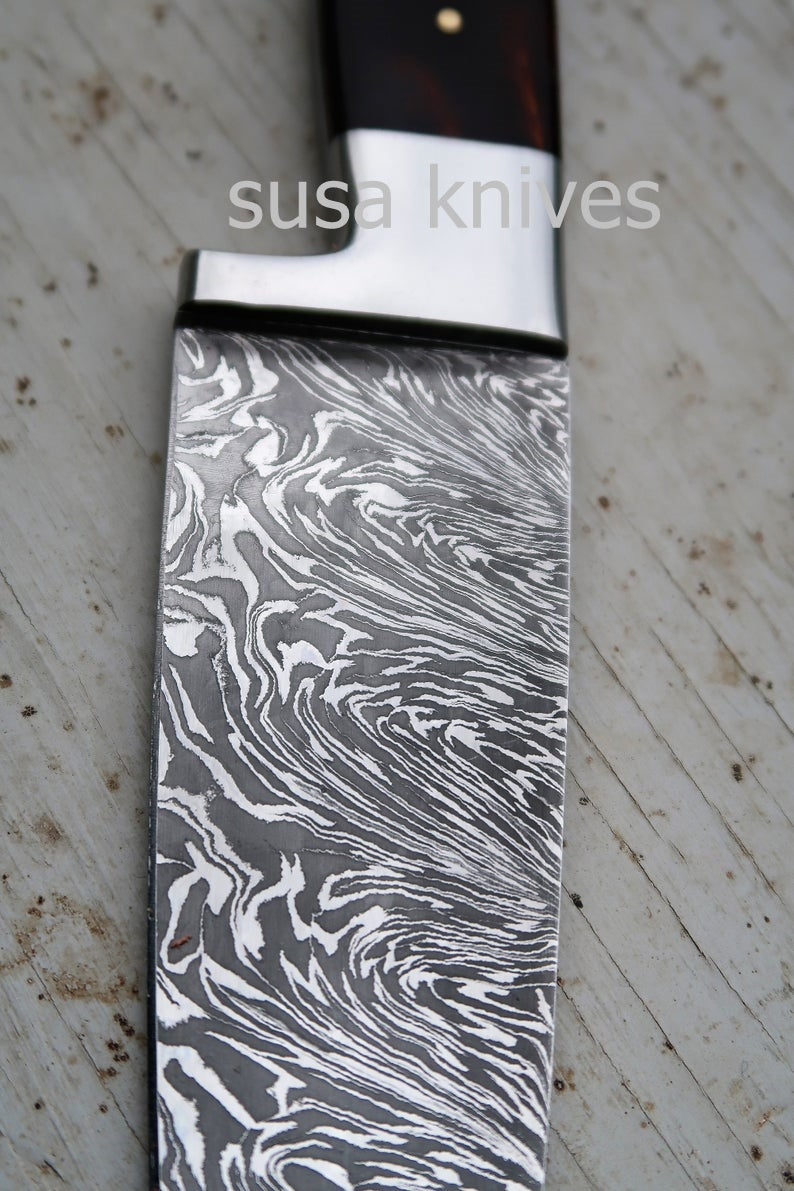 Chef Knife; Twist Pattern Damascus steel, Natural Rosewood handle - SUSA KNIVES