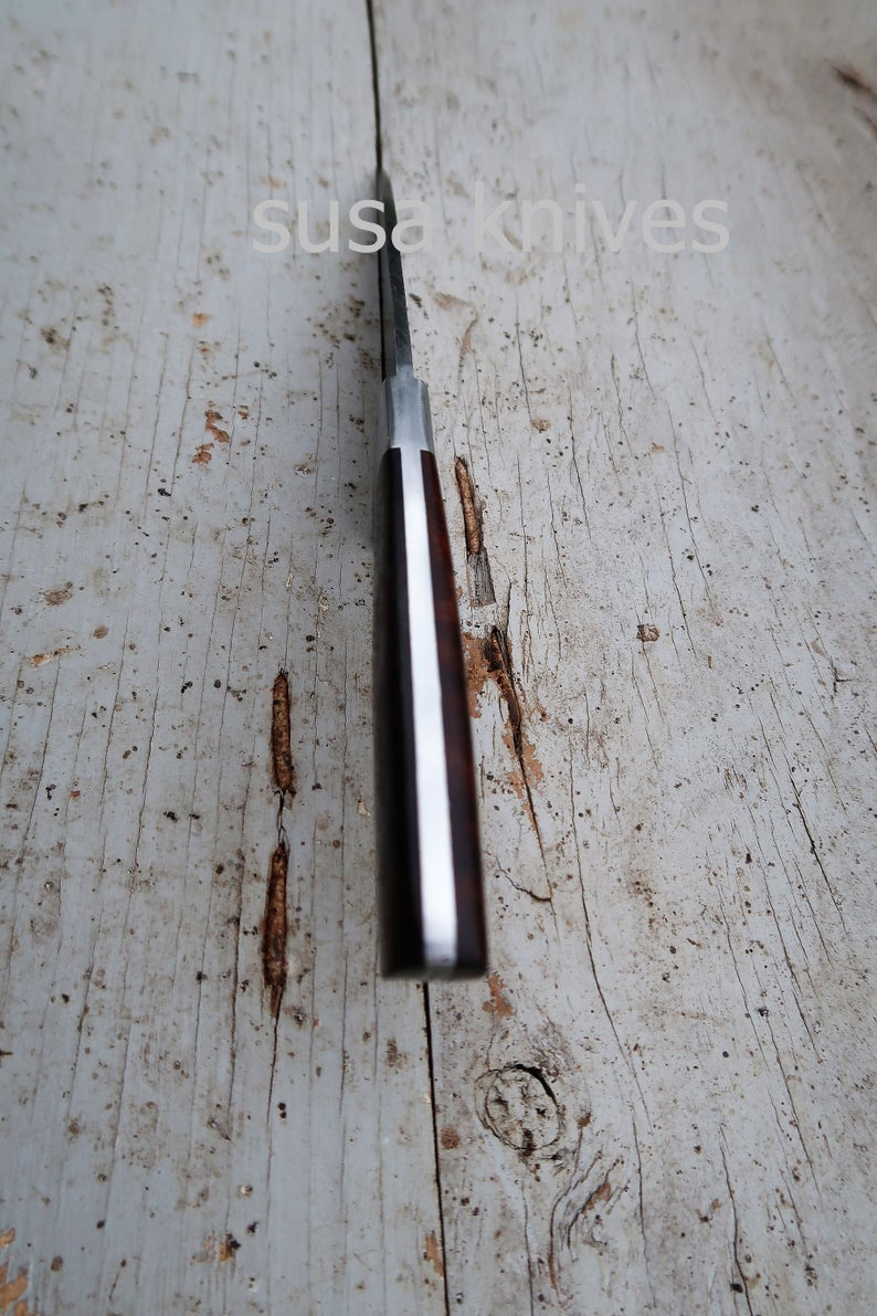 Chef Knife; Twist Pattern Damascus steel, Natural Rosewood handle - SUSA KNIVES