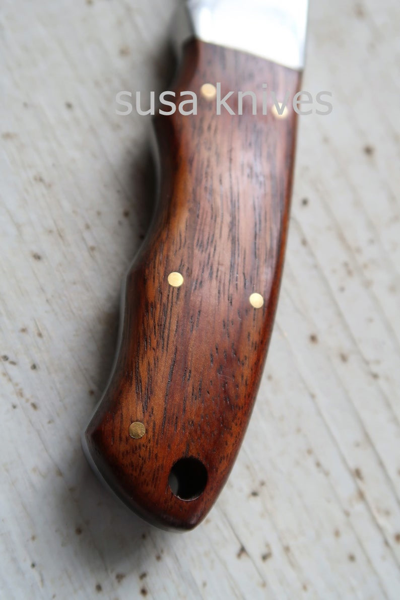 Wildcat Skinner Knife; Damascus Steel blade and Polished bolster - SUSA KNIVES