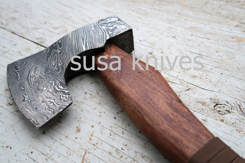 Handmade Damascus Steel Axe, Rosewood Handle - SUSA KNIVES