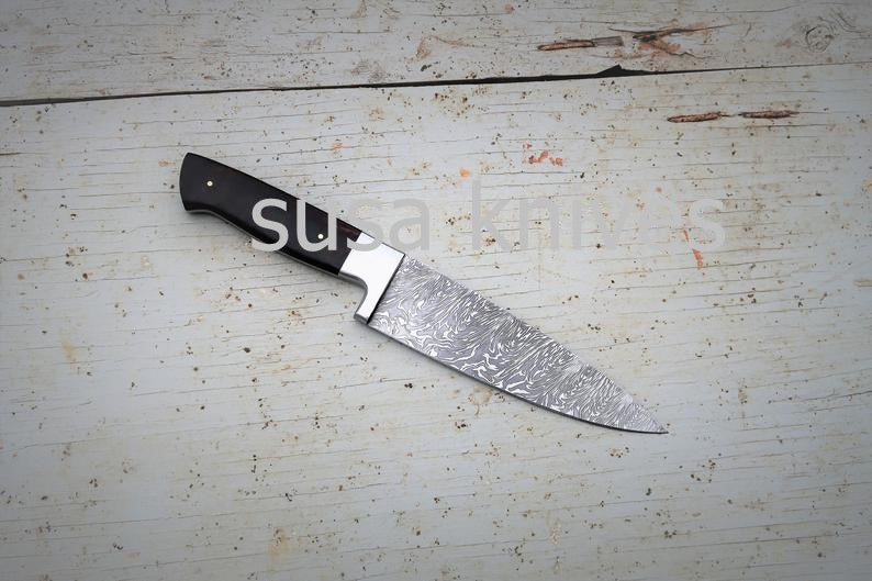 Chef Knife; Twist Pattern Damascus steel, Natural Rosewood handle - SUSA KNIVES