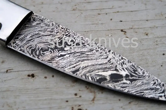 3.5" Bone Chef Knife; Twist Pattern Damascus steel, Natural Bone handle - SUSA KNIVES