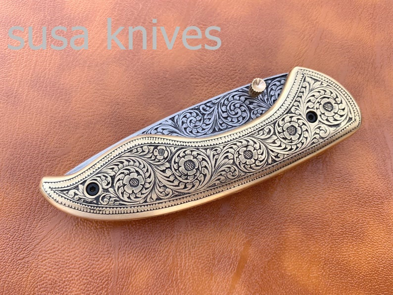 Beautiful Newly Design Hand Made D2 Steel Hunting Engrave Pocket Knife/Folding knife With Liner Lock/valentine Gift/Gift for him - SUSA KNIVES