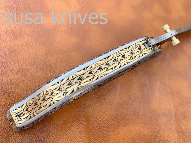 Newly Design Hand Made D2 Steel Hunting Engrave Pocket Knife/Folding knife With Liner Lock/valentine Gift/Gift for her - SUSA KNIVES