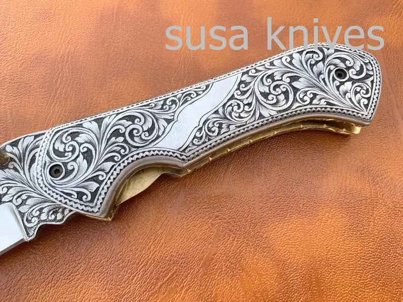 Great Gift Beautiful Newly Design Hand Made D2 Steel Hunting Engrave Pocket Knife/Folding knife With Liner Lock/valentine Gift/Gift for him - SUSA KNIVES
