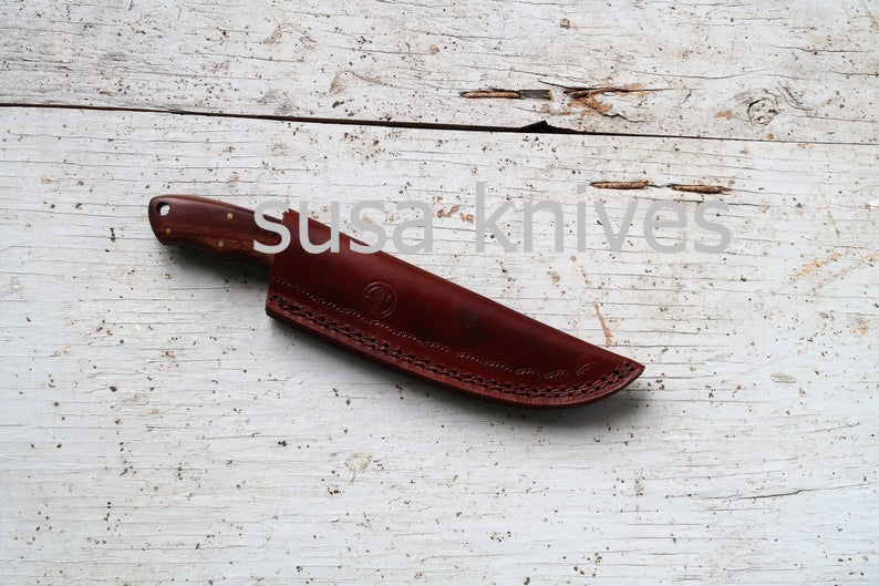 Wildcat Skinner Knife; Damascus Steel blade and Polished bolster - SUSA KNIVES