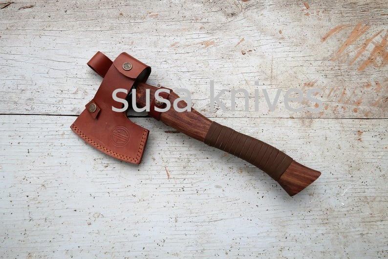 Handmade Damascus Steel Axe, Rosewood Handle - SUSA KNIVES