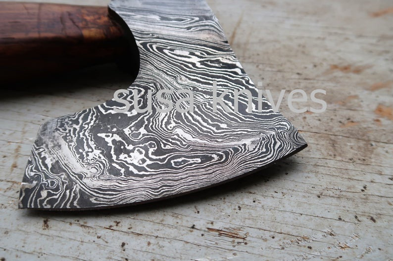 Handmade Damascus Steel Axe, Rosewood Handle - SUSA KNIVES