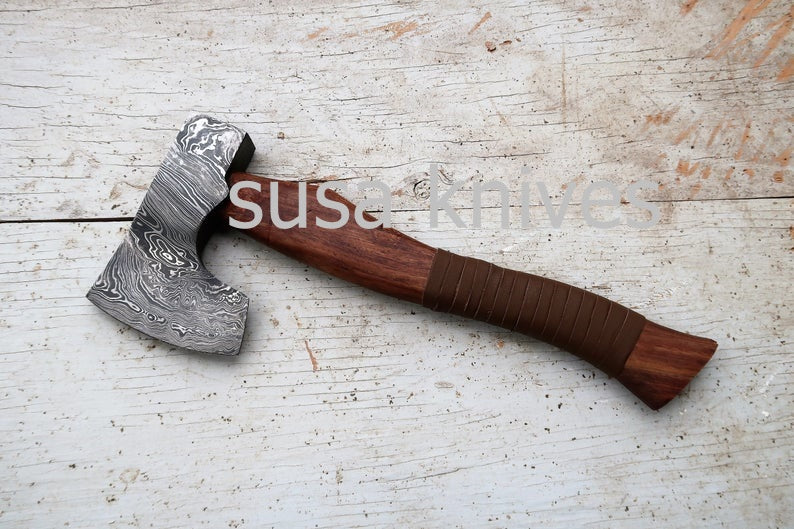 Handmade Damascus Steel Axe, Rosewood Handle - SUSA KNIVES