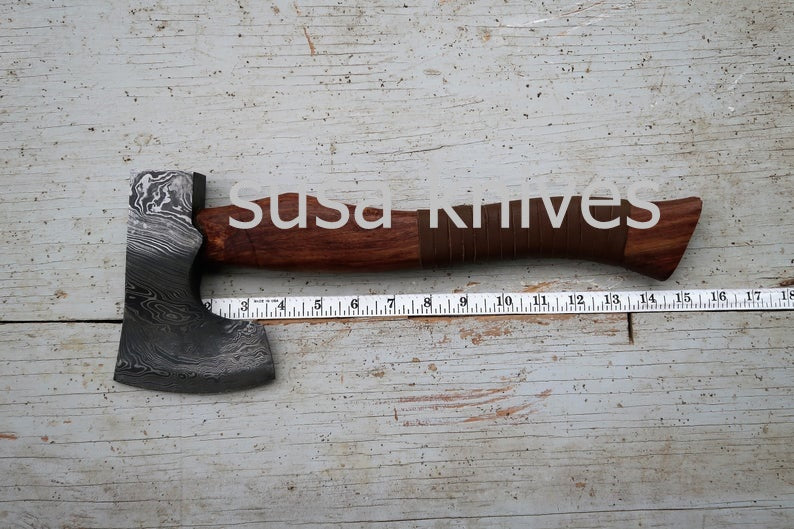 Handmade Damascus Steel Axe, Rosewood Handle - SUSA KNIVES