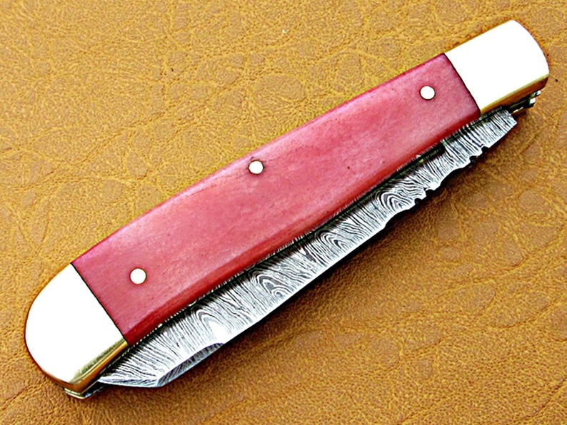 Custom Handmade Damascus Steel Double Blade Folding Pocket Knife - SUSA KNIVES