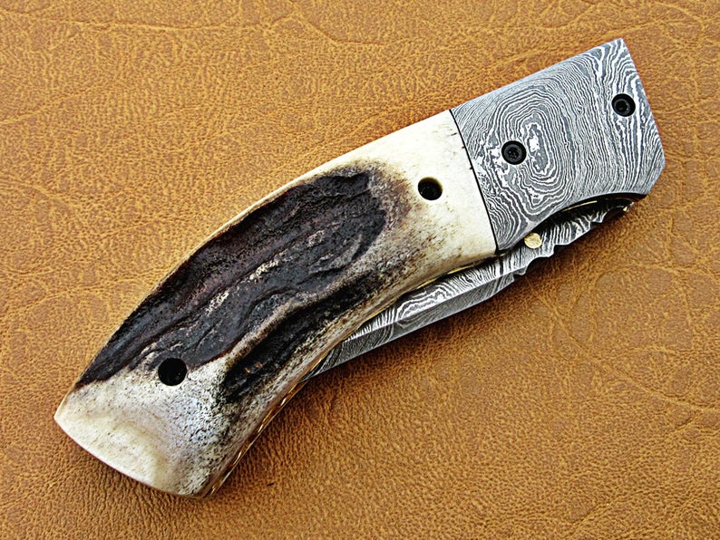 Custom Handmade Damascus Steel Folding Pocket Knife - SUSA KNIVES