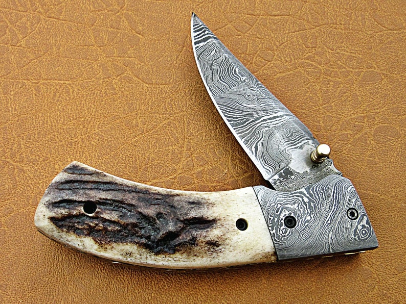 Custom Handmade Damascus Steel Folding Pocket Knife - SUSA KNIVES