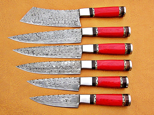 Custom Handmade Damascus Steel Fixed Blade Kitchen Chef Knife Set - SUSA KNIVES