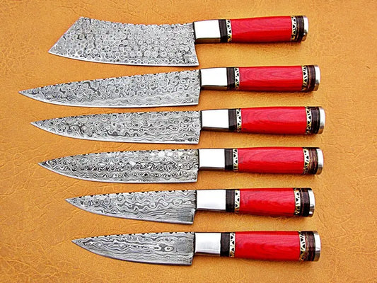 Custom Handmade Damascus Steel Fixed Blade Kitchen Chef Knife Set - SUSA KNIVES