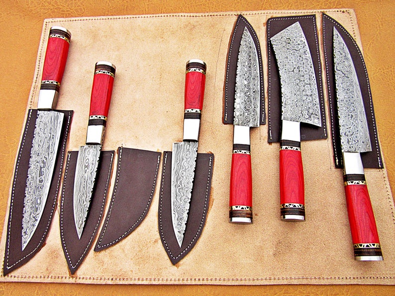 Custom Handmade Damascus Steel Fixed Blade Kitchen Chef Knife Set - SUSA KNIVES