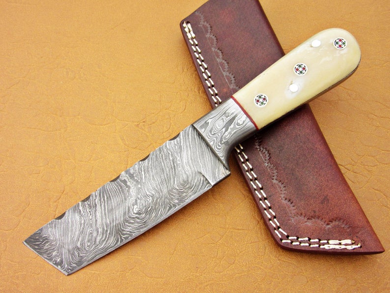 Custom Handmade Damascus Steel Fixed Tanto Blade Hunting Knife - SUSA KNIVES