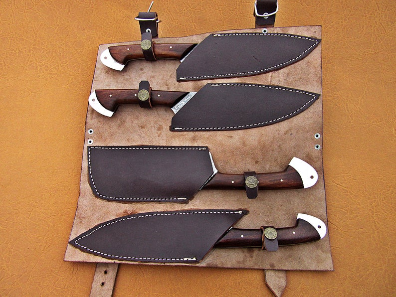 Custom Handmade Damascus Steel Fixed Blade Kitchen Chef Knife Set - SUSA KNIVES