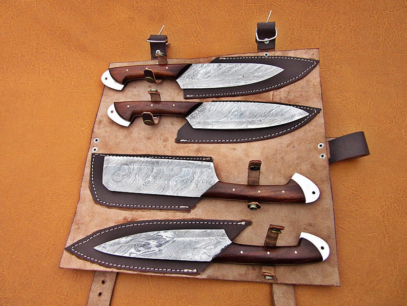 Custom Handmade Damascus Steel Fixed Blade Kitchen Chef Knife Set - SUSA KNIVES