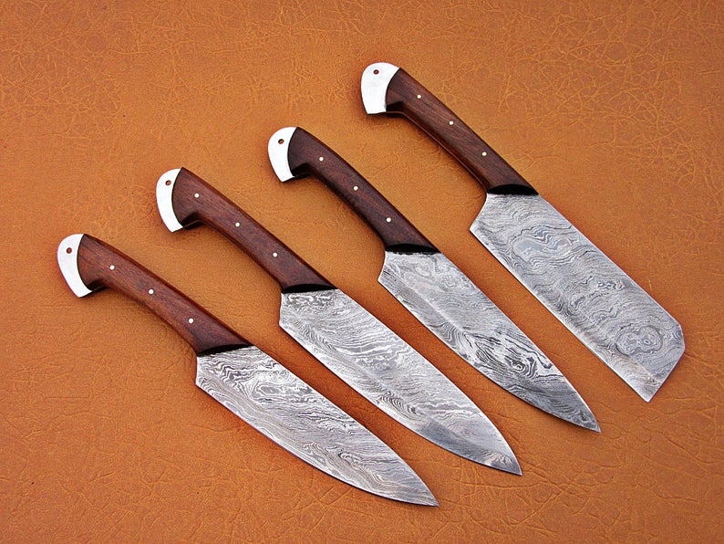 Custom Handmade Damascus Steel Fixed Blade Kitchen Chef Knife Set - SUSA KNIVES