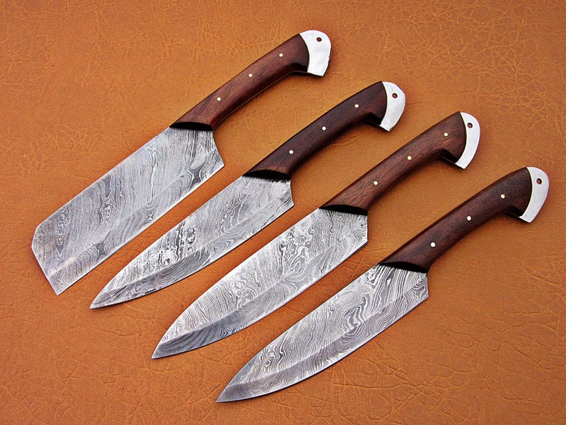 Custom Handmade Damascus Steel Fixed Blade Kitchen Chef Knife Set - SUSA KNIVES