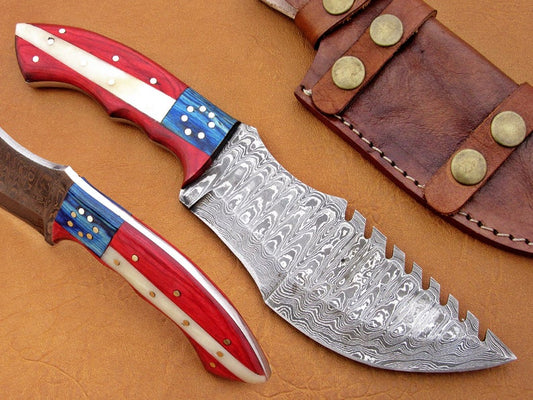 Custom Handmade Damascus Steel Fixed Blade Hunting Tracker Knife - SUSA KNIVES