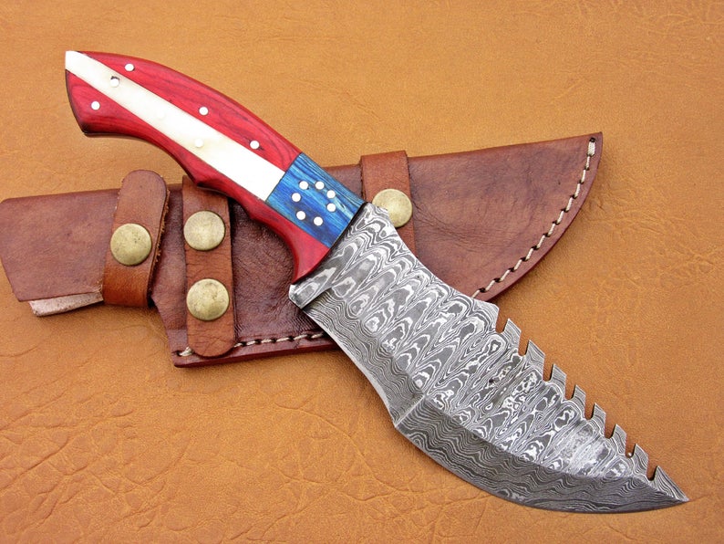 Custom Handmade Damascus Steel Fixed Blade Hunting Tracker Knife - SUSA KNIVES