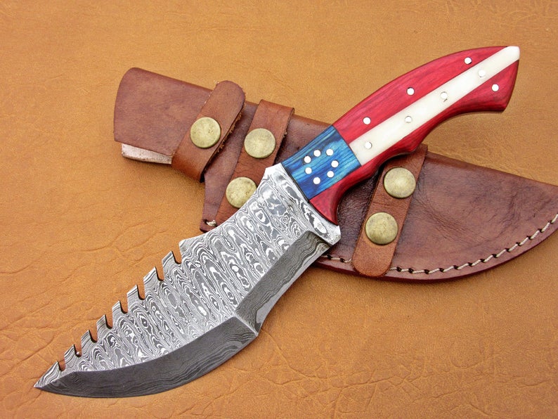 Custom Handmade Damascus Steel Fixed Blade Hunting Tracker Knife - SUSA KNIVES