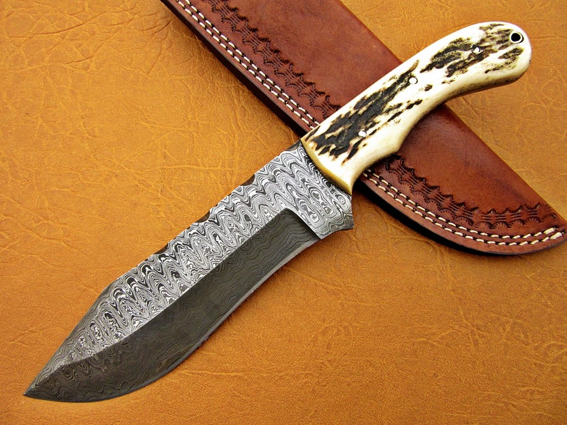 Custom Handmade Damascus Steel Fixed Blade Hunting Knife - SUSA KNIVES