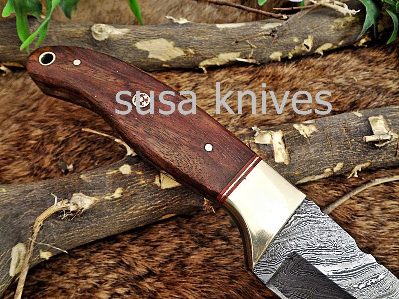 A Beautiful Custom Made Damascus Skinner Knife/Black Friday Gift/ Thanksgiving Gift/Christmas Gift - SUSA KNIVES