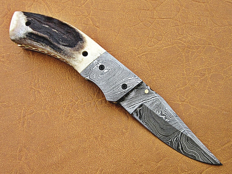 Custom Handmade Damascus Steel Folding Pocket Knife - SUSA KNIVES