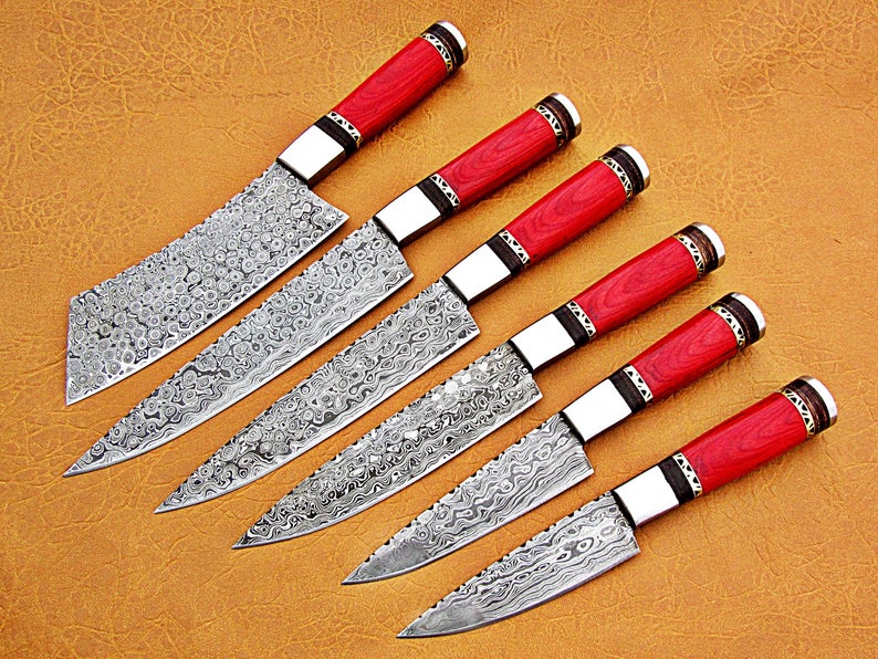 Custom Handmade Damascus Steel Fixed Blade Kitchen Chef Knife Set - SUSA KNIVES