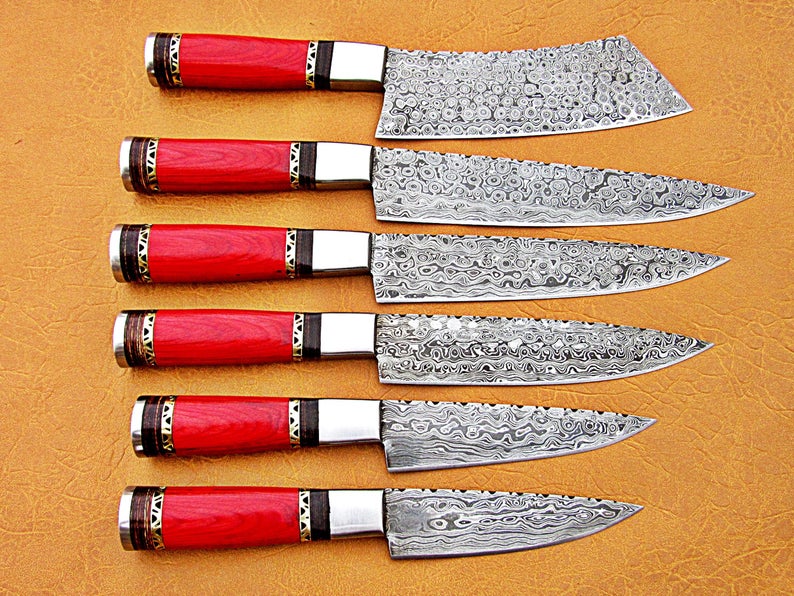 Custom Handmade Damascus Steel Fixed Blade Kitchen Chef Knife Set - SUSA KNIVES