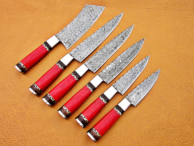 Custom Handmade Damascus Steel Fixed Blade Kitchen Chef Knife Set - SUSA KNIVES