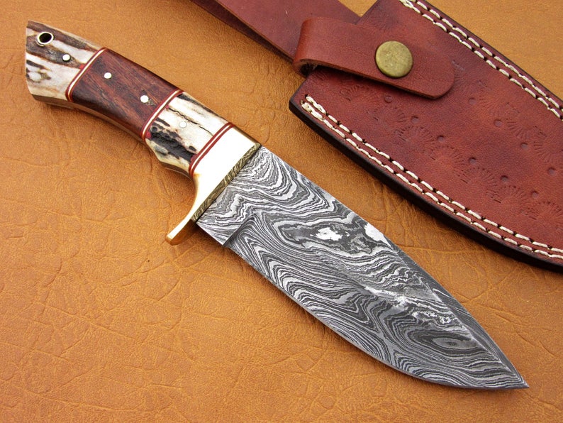 Custom Handmade Damascus Steel Fixed Blade Hunting Knife - SUSA KNIVES