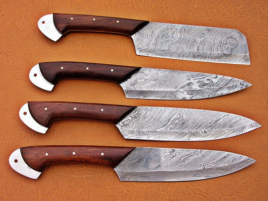 Custom Handmade Damascus Steel Fixed Blade Kitchen Chef Knife Set - SUSA KNIVES