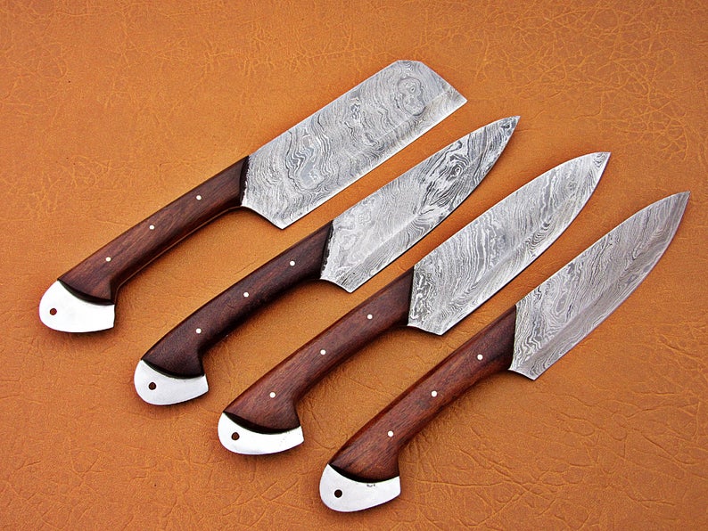Custom Handmade Damascus Steel Fixed Blade Kitchen Chef Knife Set - SUSA KNIVES