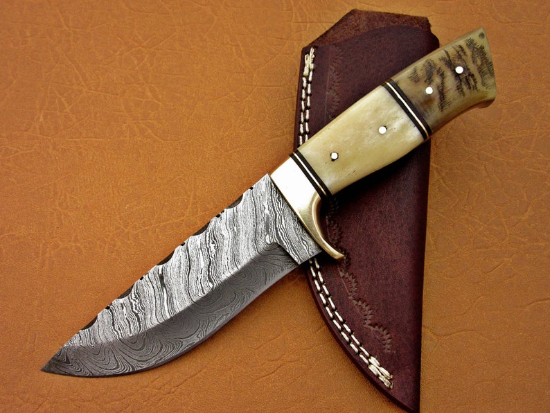 Custom Handmade Damascus Steel Fixed Blade Hunting Knife - SUSA KNIVES