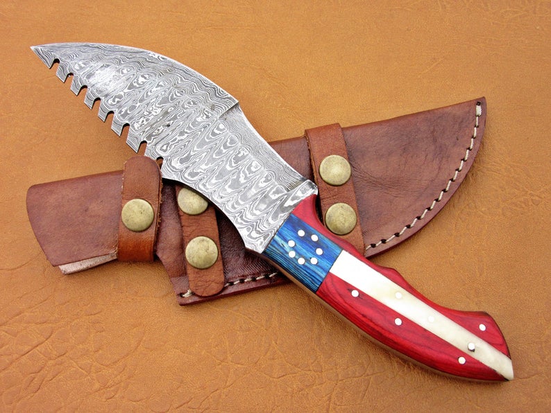 Custom Handmade Damascus Steel Fixed Blade Hunting Tracker Knife - SUSA KNIVES